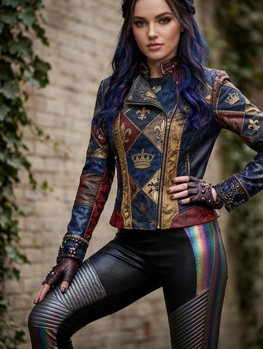 Disney Descendants 3 Girls Faux Leather Metallic Rainbow Leggings - Size L 10/12